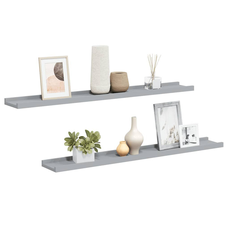 Frame Ledge Shelf Set of 2 Gray Lacquered MDF 31.5 in Long Floating Display Shelves