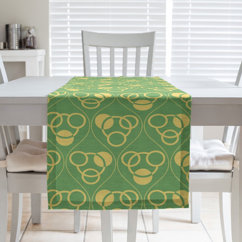 Classic Circles and Waves Table Runner, 16" x 90", Light Green/Yellow