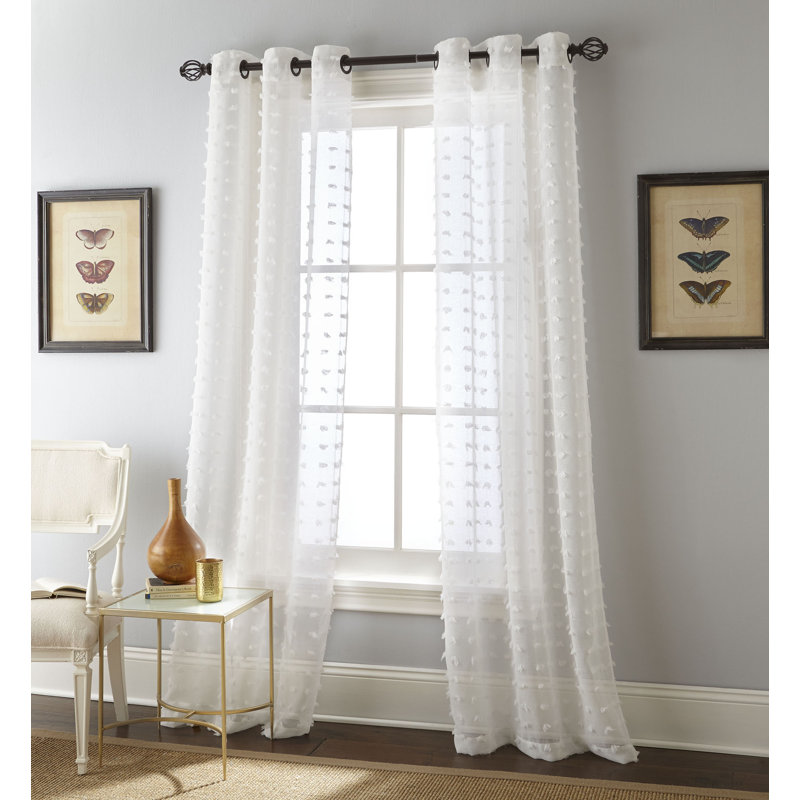 Gavril Solid Color Semi-Sheer Grommet Curtain Panels, White, 37" W x 84" L