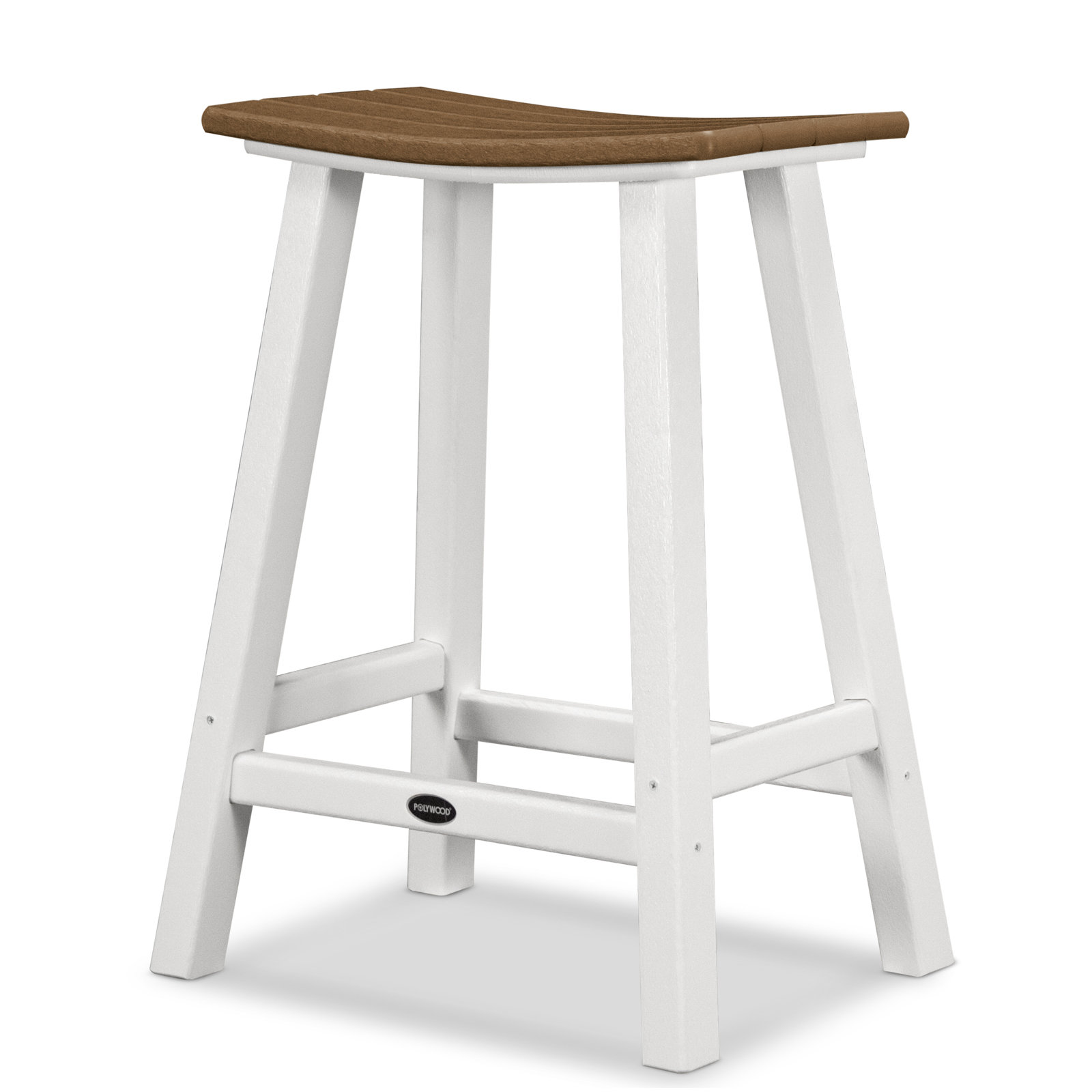 POLYWOOD® Contempo Saddle Counter Stool, White, Teak