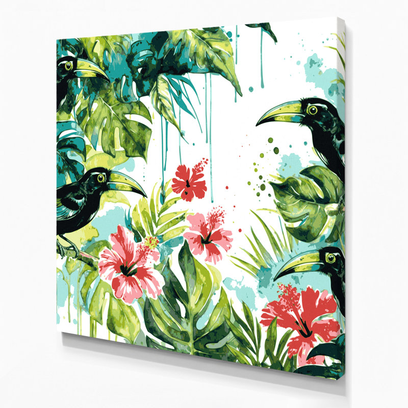 Hawaiian Mynah Birds, toile d'art beige, H 32 po x l 32 po