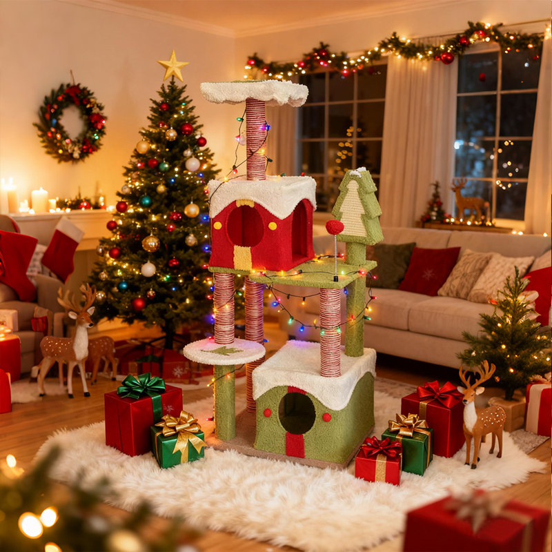 Arbre à chat de 54 pouces de haut à plusieurs niveaux - condos spacieux, poteaux à griffes et conception festive