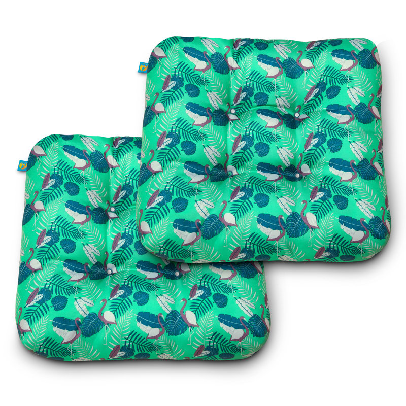 Outdoor 5'' Dining Chair Seat Cushion, Green Floral