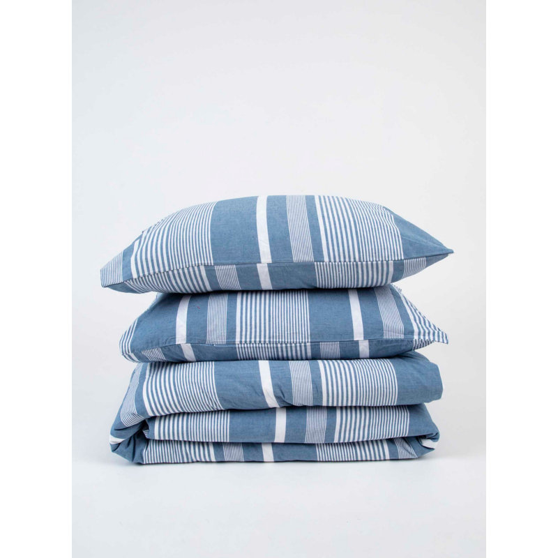 Ensemble de housse de couette 100% coton 4 pièces bleu / blanc Jovie