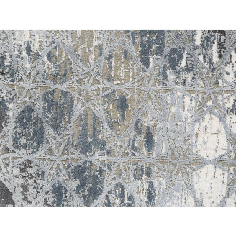 Tapis oriental en laine et soie gris noué à la main 3 pi x 5 pi The Honeycomb B3A70F5164314D68ACEB713160A44FFE