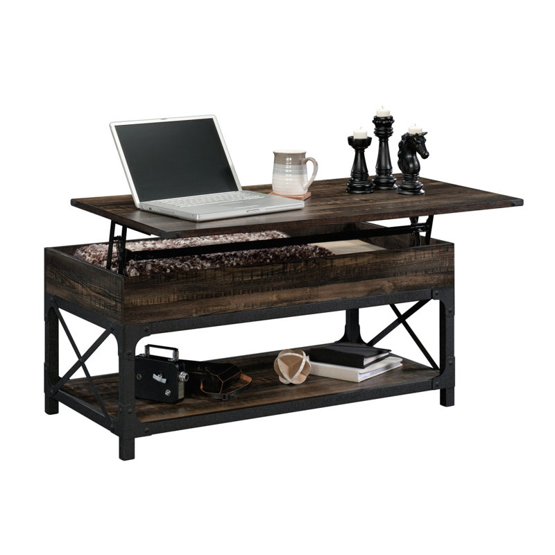 Table basse à plateau relevable, finition brune