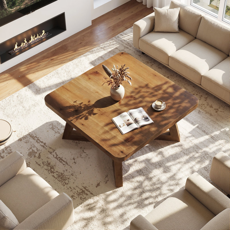Table basse carrée l 31,5 po x P 31,5 po, petite table centrale en bois massif
