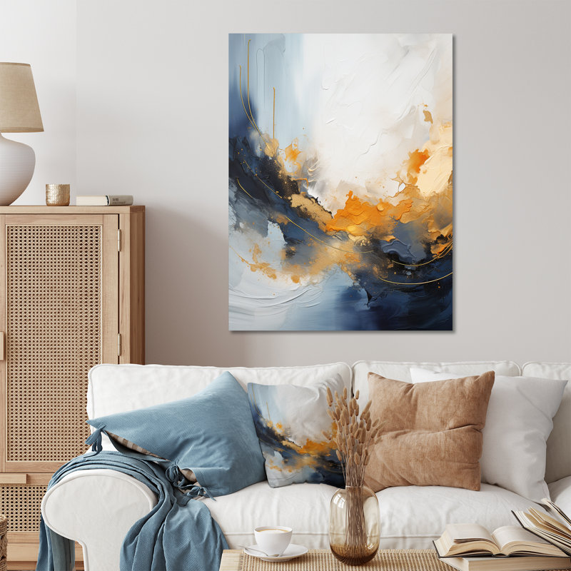 Tempête de marbre bleue et jaune VII - Art mural abstrait en métal, H 20 po x l 12 po x P 1 po