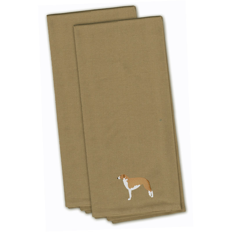 Serviette de cuisine à lévrier brodée barzoï russe, Brun clair, H 28 po x l 19 po x P 0,1 po