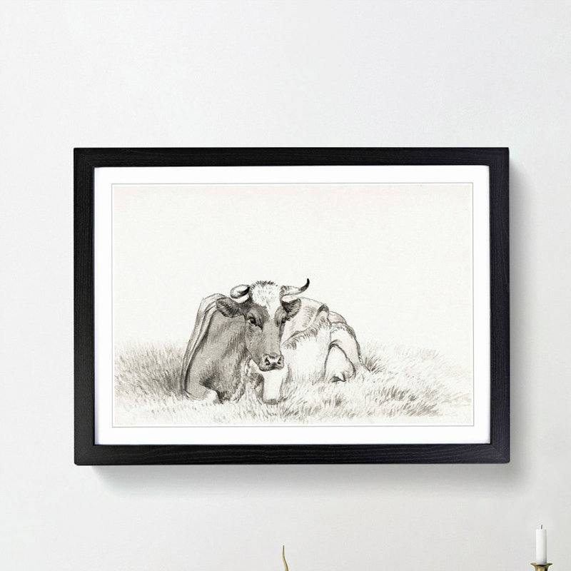 Peaceful Cow by Jean Bernard - Framed Print, 36cm H x 48cm W x 2cm D, Black Framed