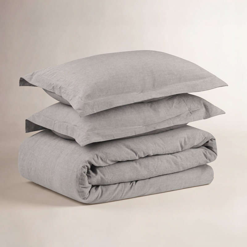 100% Cotton Crinkle Washed Duvet Cover Set, King/Cal. King Duvet Cover + 2 Shams, Ash Gray