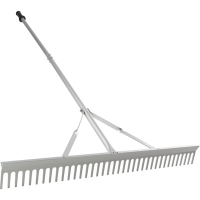 Landscape Rake - 36-Inch Head Aluminum Metal Rake and Protective Gloves for Lawn Care, Leaves, Pools, Leveling and Weeding - Yard Tools by Pure Garden