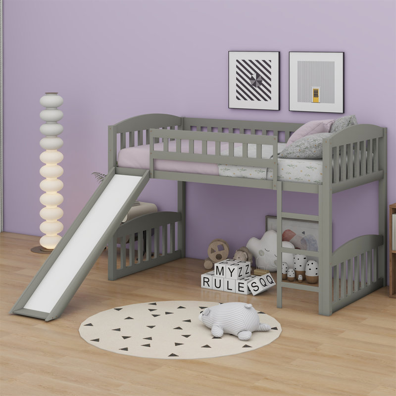 Loft Bed With Slide And Ladder, Gray