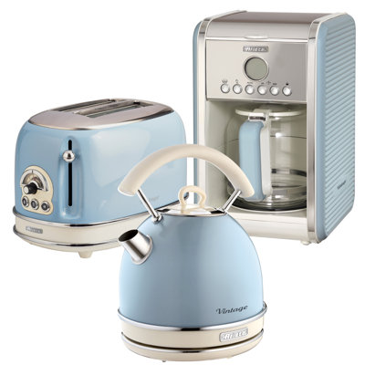 Ariete Vintage 1.7L Stainless Steel Dome Kettle with 2 Slice Toaster and 12 Cup Coffee Machine Set