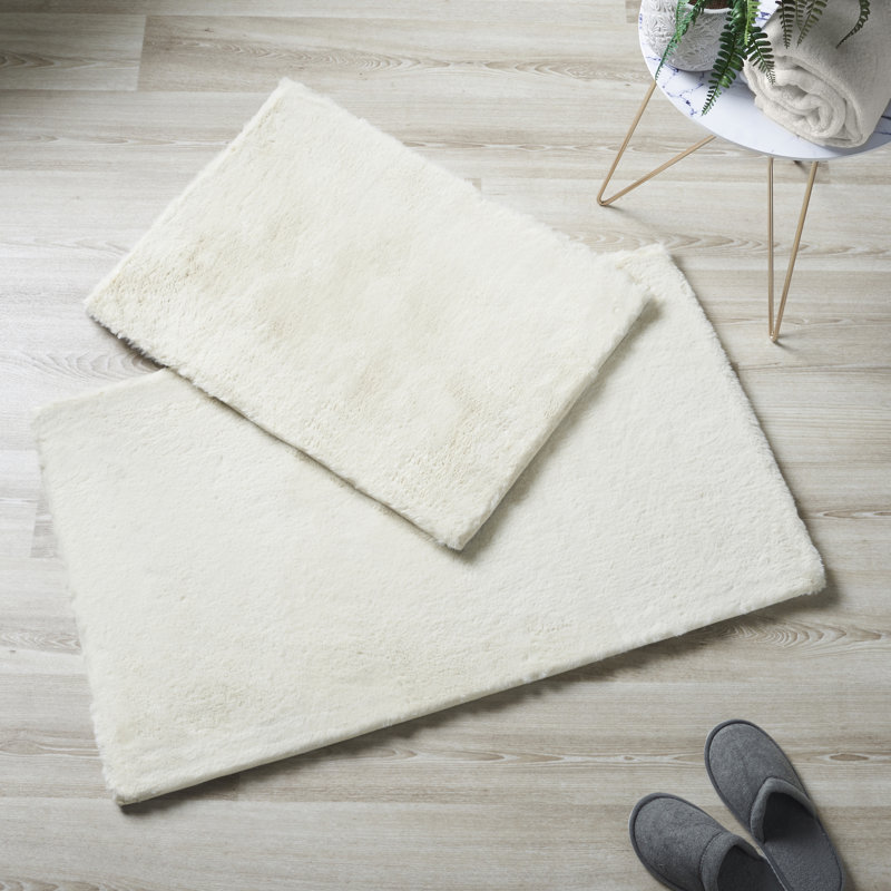 Rosenda Faux Fur Non-slip Bath Mat, Ivory