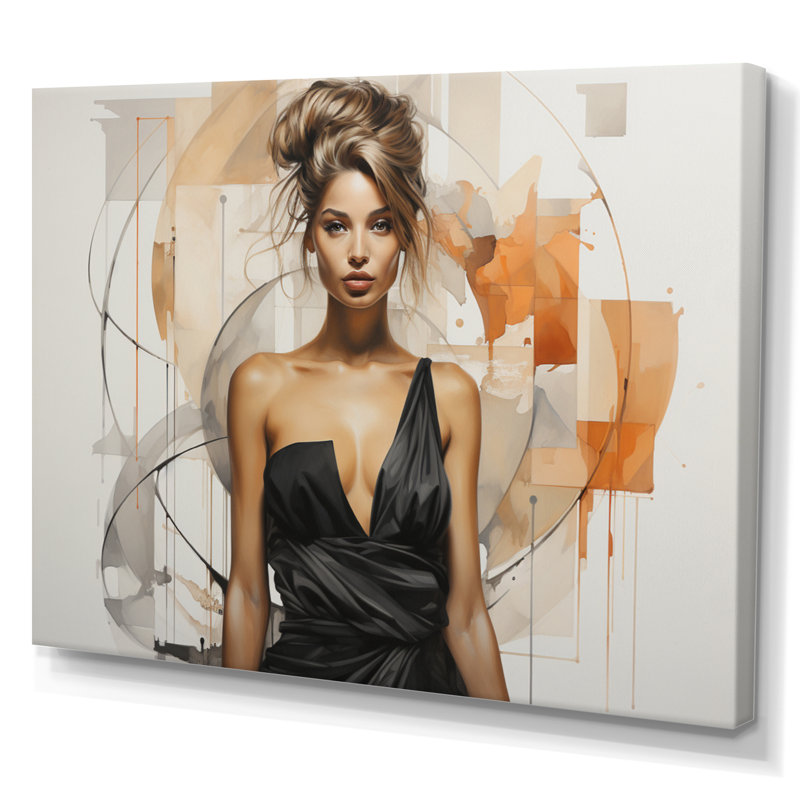 Portrait de femme géométrique glam - impression, Toile tendue, H 12 po x l 20 po x P 1 po
