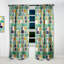 Motif géométrique avec feuilles et fleurs - Rideau simple occultant Mid-Century-497393742