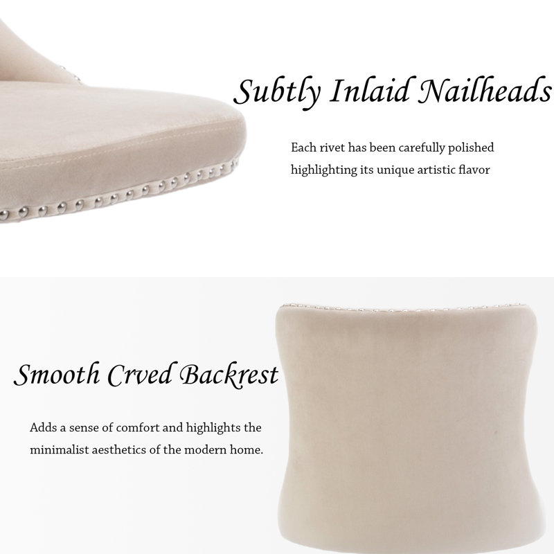 Upholstered Tufted Swivel Velvet Bar Stools (Set of 2), Beige