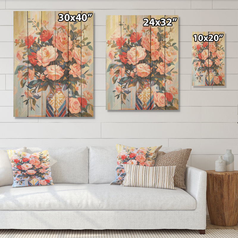 Pivoine en fleurs de tranquillité I - Art sur bois de pivoine sur bois de pin naturel, H 40 po x l 30 po
