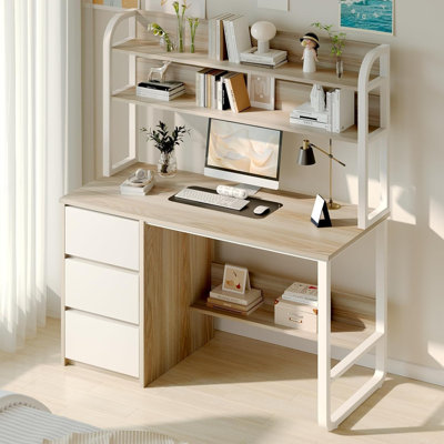 Bureau d'ordinateur 60 pouces avec tiroirs, bureau d'écriture avec huche pour chambre à coucher