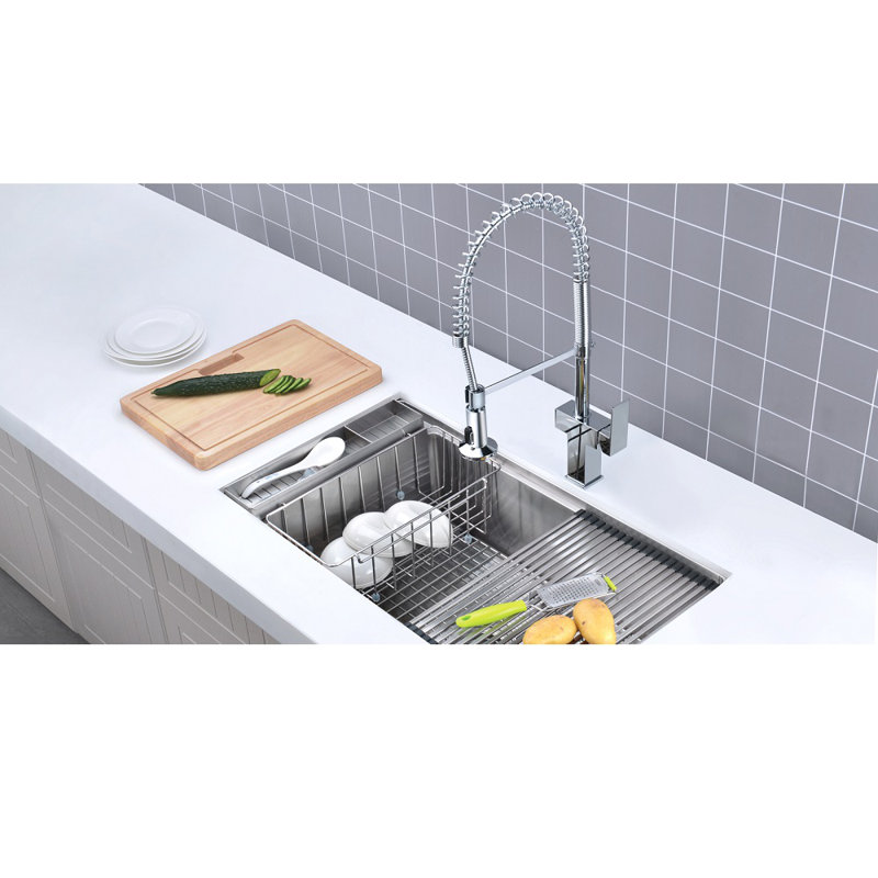 30" L x 19" W Undermount Single Bowl 304 Stainless Steel Kitchen Sink With Drainboard