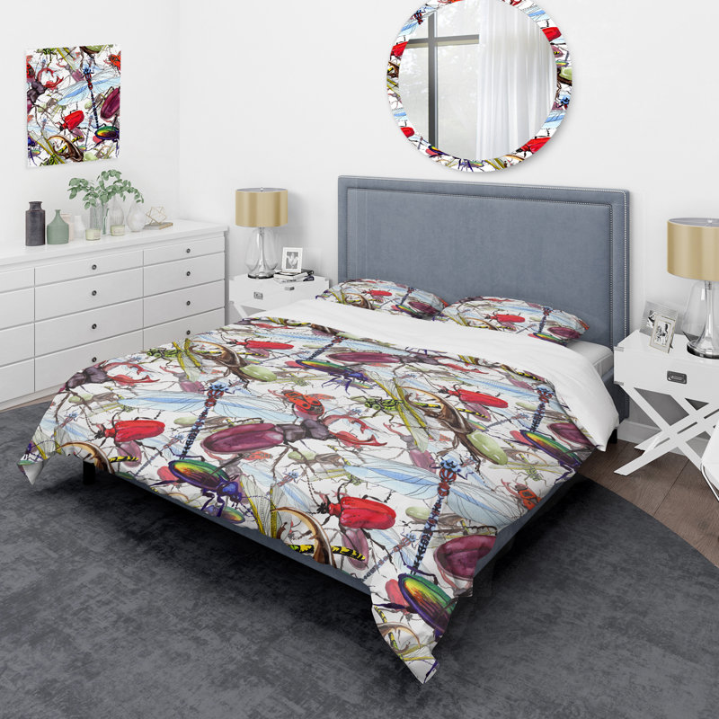 Ensemble de housse de couette en microfibre rouge / brun / bleu 3 pièces