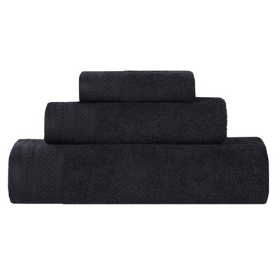 Honeycomb Textured Waffle Border Cotton Medium Weight 3 Piece Towel Set