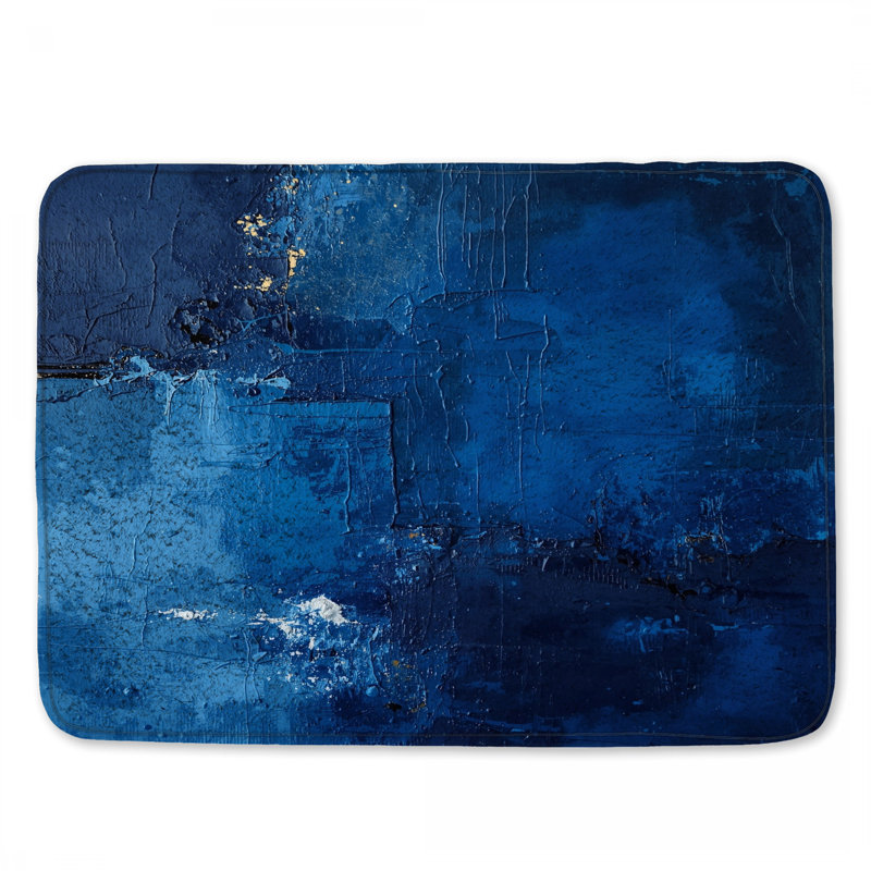 Tapis de bain abstrait bleu texturé, L 34 po x L 21 po