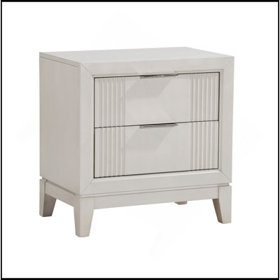 Antique White Finish 1Pc Nightstand With 2X Drawers Modern Bedroom Furniture, Reeded Fronts, Bedside Cabinet With Drawers