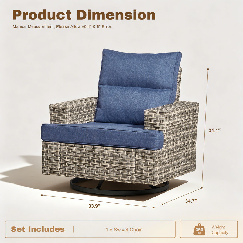 Chaise d'extérieur pivotante avec coussin, Blue