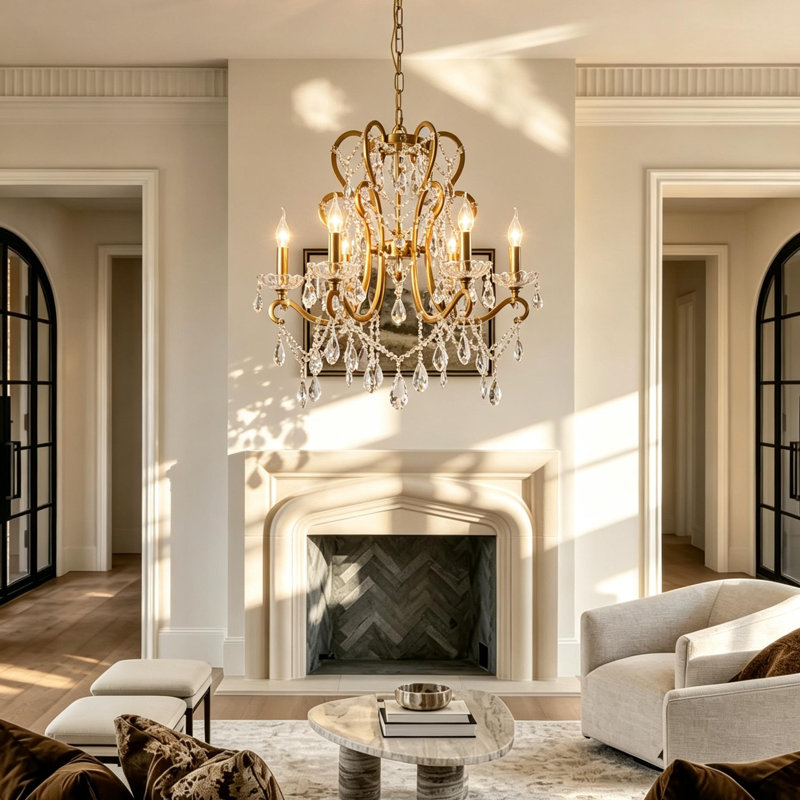 Lustre traditionnel de style bougie Valmira , H 24 po x l 24,8 po x P 24,8 po, Six lumières