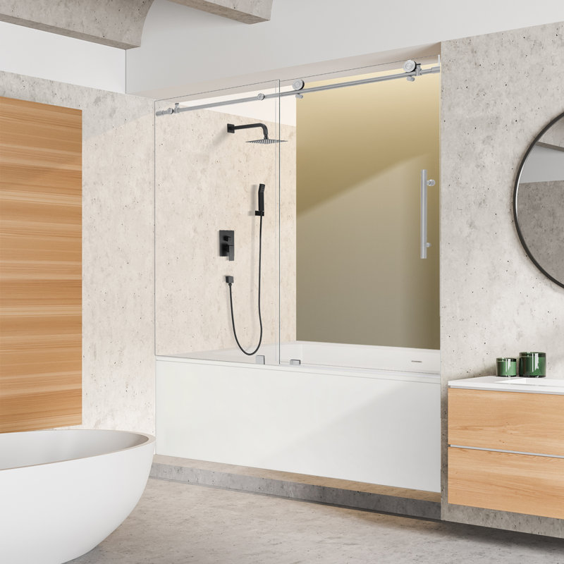 56" - 60" W x 58" H Single Sliding Frameless Tub Door, Nickel