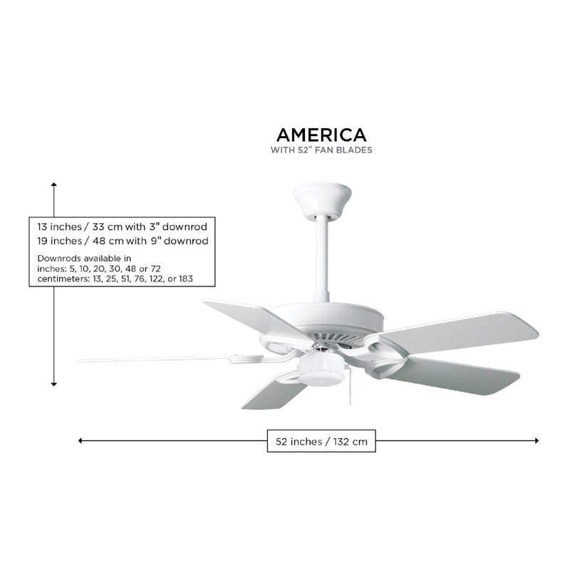 America Downrod Ceiling Fan, 52"