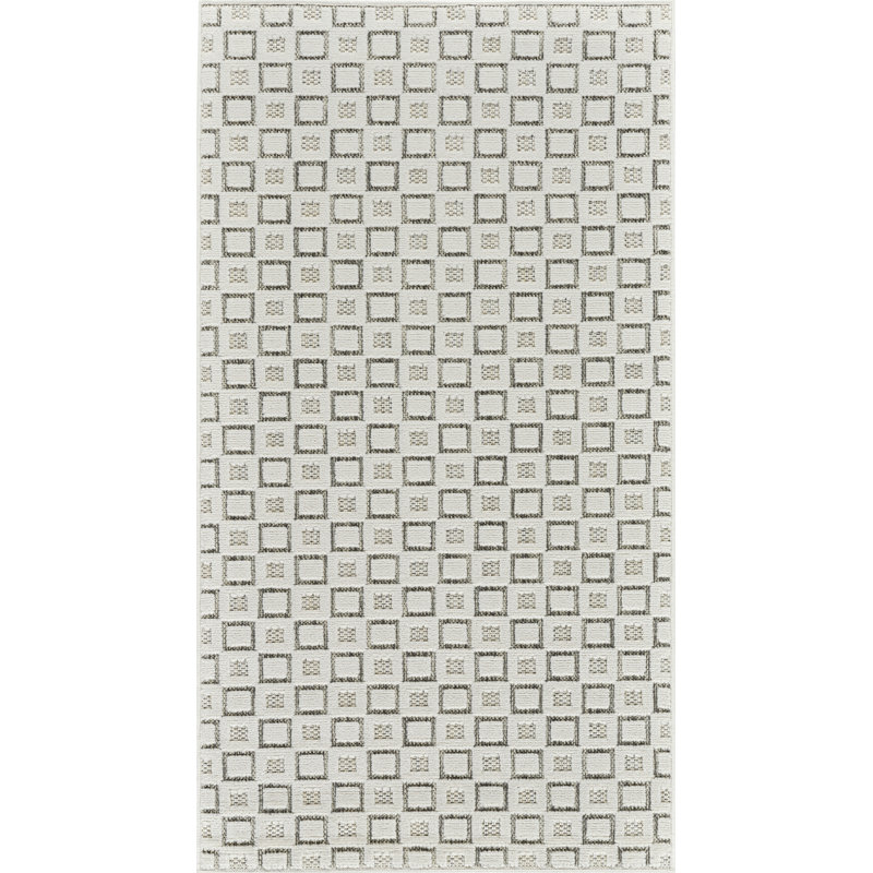 Tapis d'entrée à motif géométrique crème / beige de 3 pi x 5 pi (2 pi 7 po x 4 pi 11 po), tapis d'entrée contemporain, à poils courts et résistant aux taches - porte d'entrée, vestibule, couloir et cuisine