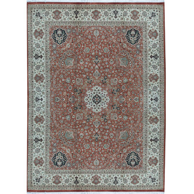 Wool Oriental Area Rug in Rust/Ivory