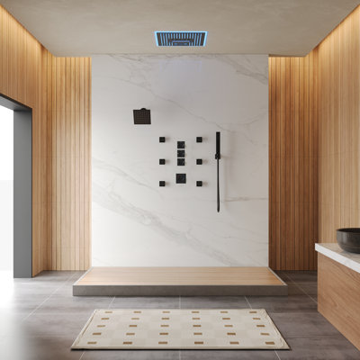 16" LED Thermostatic Shower System with Bluetooth Music, 6" Rainfall Shower faucet with Handheld  Shower