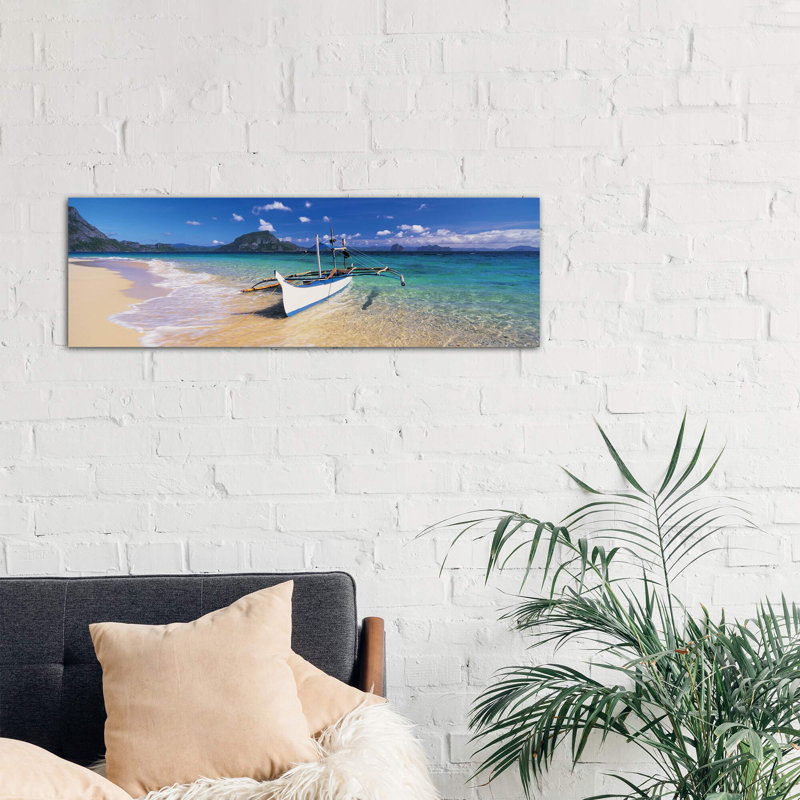 Fishing Boat Moored On The Beach, Palawan, Philippines by Panoramic Images - No Frame Panoramic Print on Canvas