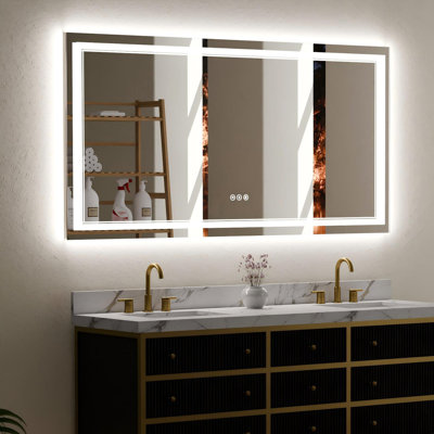 Grand miroir de meuble-lavabo à DEL de 36 po x 72 po à l'avant et à l'arrière, lumière réglable en continu, désembuage automatique avec mise en veille automatique, réglage de la mémoire, câblage à double installation, miroir de salle de bain simple à fixation sur barre simple