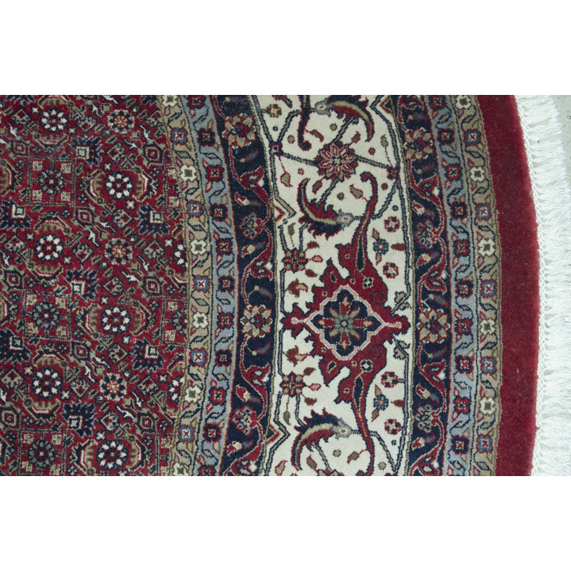Hand-Knotted High-Quality Red and Ivory Round Area Rug