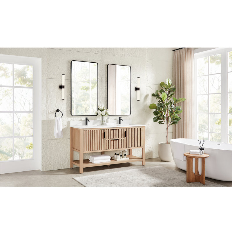 Meuble-lavabo double 60 po Chapdelaine, Chêne naturel vieilli / noir mat