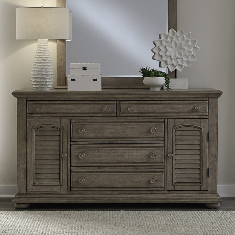 Commode 2 portes 5 tiroirs Alvy, Tan