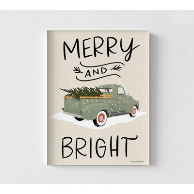 «Merry Truck» par Lady Louise Designs, affiche de camion d'arbre de Noël, art mural pin festif, décoration de chambre principale de camion de Noël
