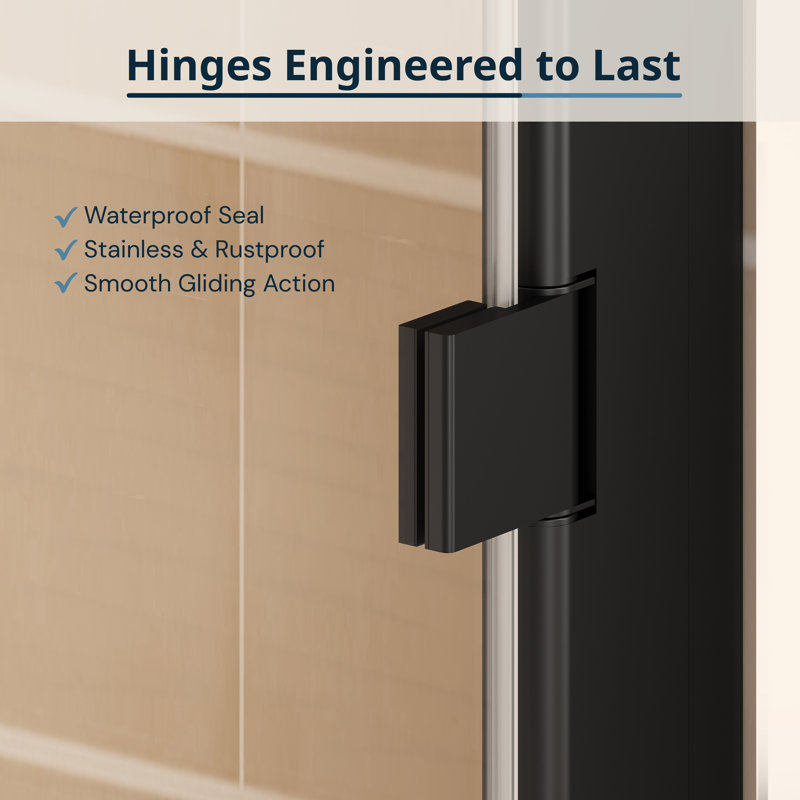 32" - 34" W X 72" H Pivot Hinged Swing Frameless Shower Door With Clear Glass, Matte Black