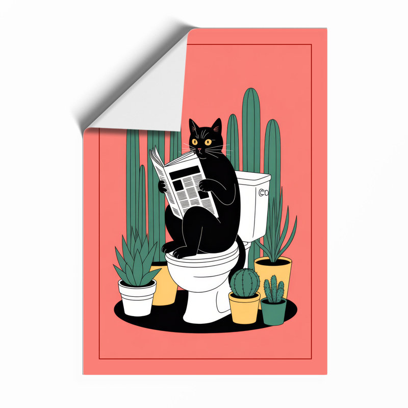 Cat on the Toilet Modern - Framed Print, Unframed, A3 - 42.0 x 29.7 cm
