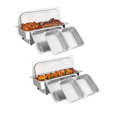 Electric Chafing Dish 2-Pack – 4.5QT Stainless Steel Buffet Warmers with Roll-Top Lids & Digital Temperature Control – Commercial Catering for Parties, Weddings, Restaurants