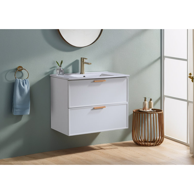 30'' White Modern Wall-Mounted Single Bathroom Vanity Set