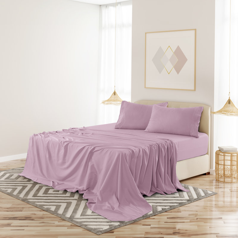 Lux Decor 4-Piece Ultra Soft Microfiber Sheet Set Deep Pocket Fitted Sheet, Wrinkle-Resistant & Easy Care Bedding, Pink