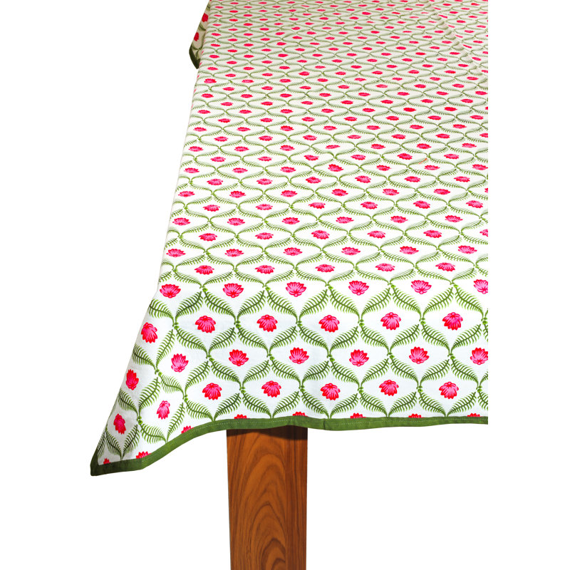 Lotus Garden Block Print Cotton Tablecloth