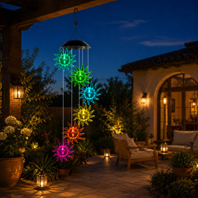 25'' Solar Powered Wind Chimes  Colour Changing Outdoor Waterproof  Garden Decor Gift for Women