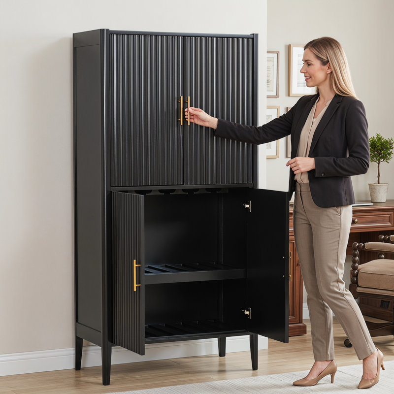 Armoire à vin moderne cannelée, Noir